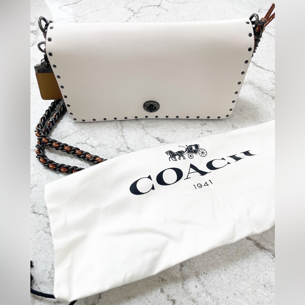 Coach Dinky With Rivets And Snakeskin Detail White Tan Crossbody B1880-30455 - Picture 3 of 16